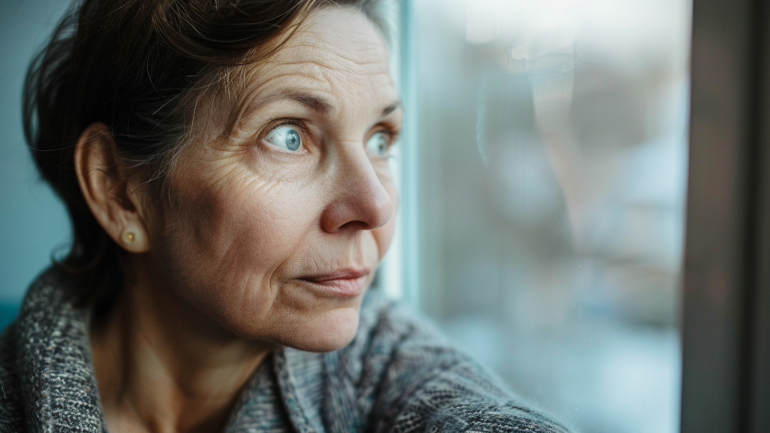 Frau mit hervortretenden Augen