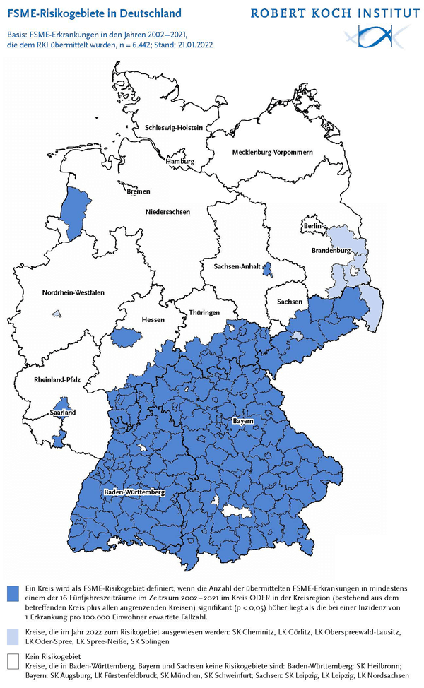 FSME-Risikogebiete Karte | © © Robert Koch-Institut